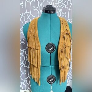 Max Rave Suede Leather Fringe Rust Brown Festival Hippie Vest